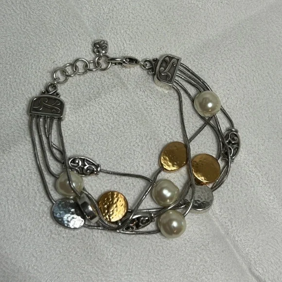 Brighton Mediterranean Bracelet Mixed Metals Hammered Two-tone Disks 8" - Picture 4 of 7